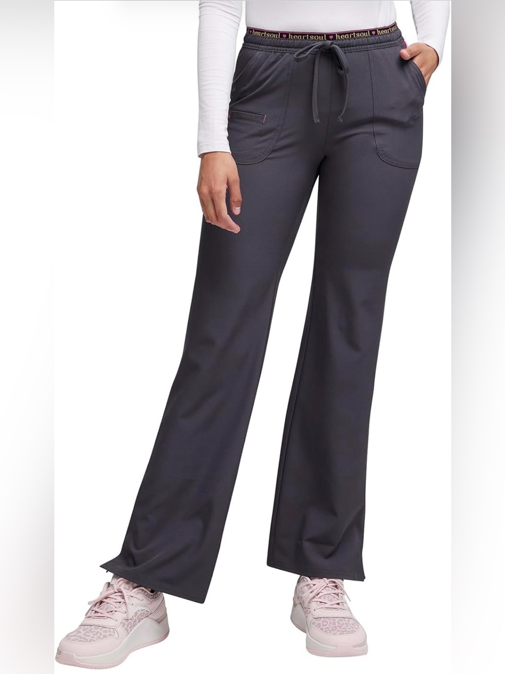 HeartSoul Women's Charcoal Flare Scrub Pants with Logo Waistband